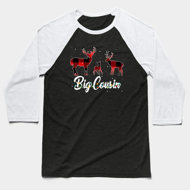 Big Cousin Reindeer Plaid Pajama Shirt Family Christmas Baseball T-Shirt by intelus